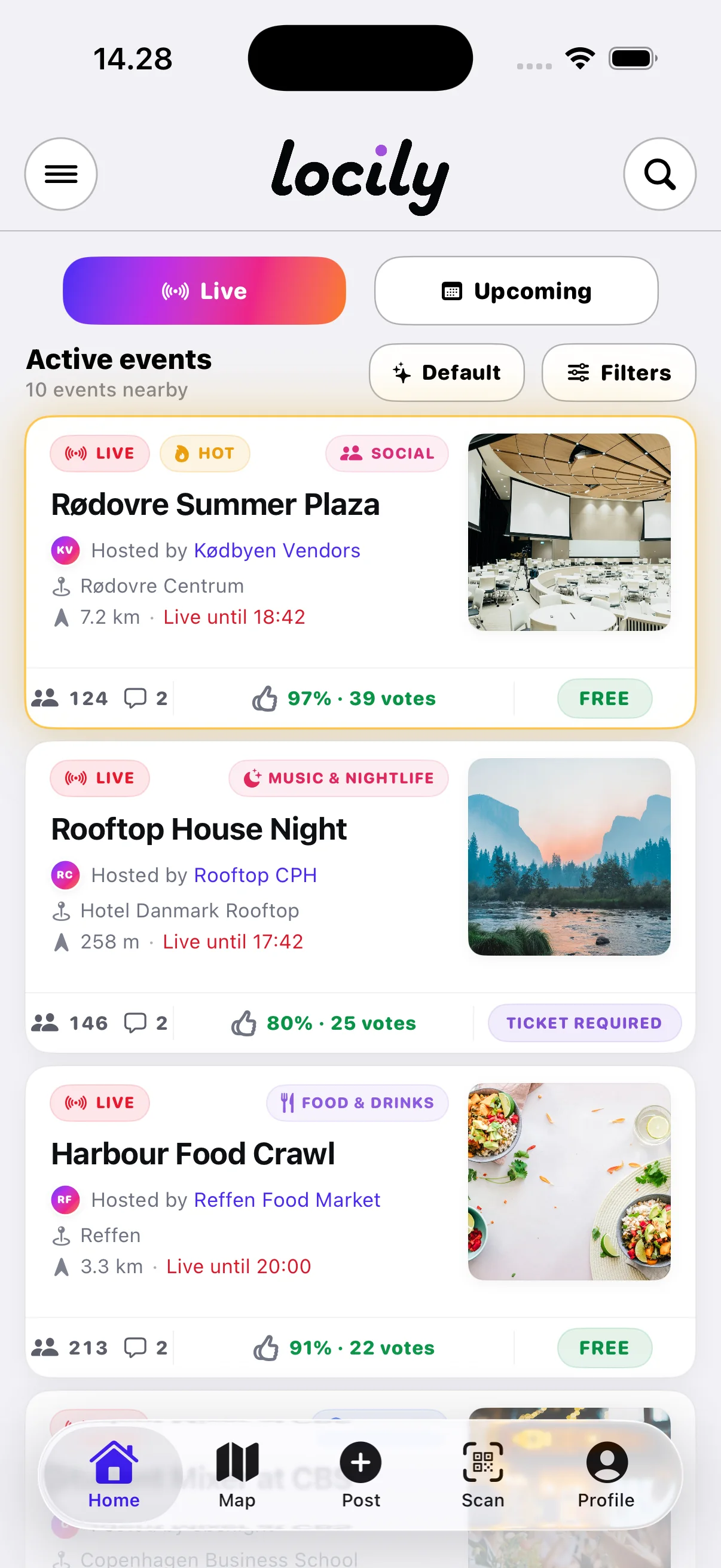 Locily live event feed in the current iOS app