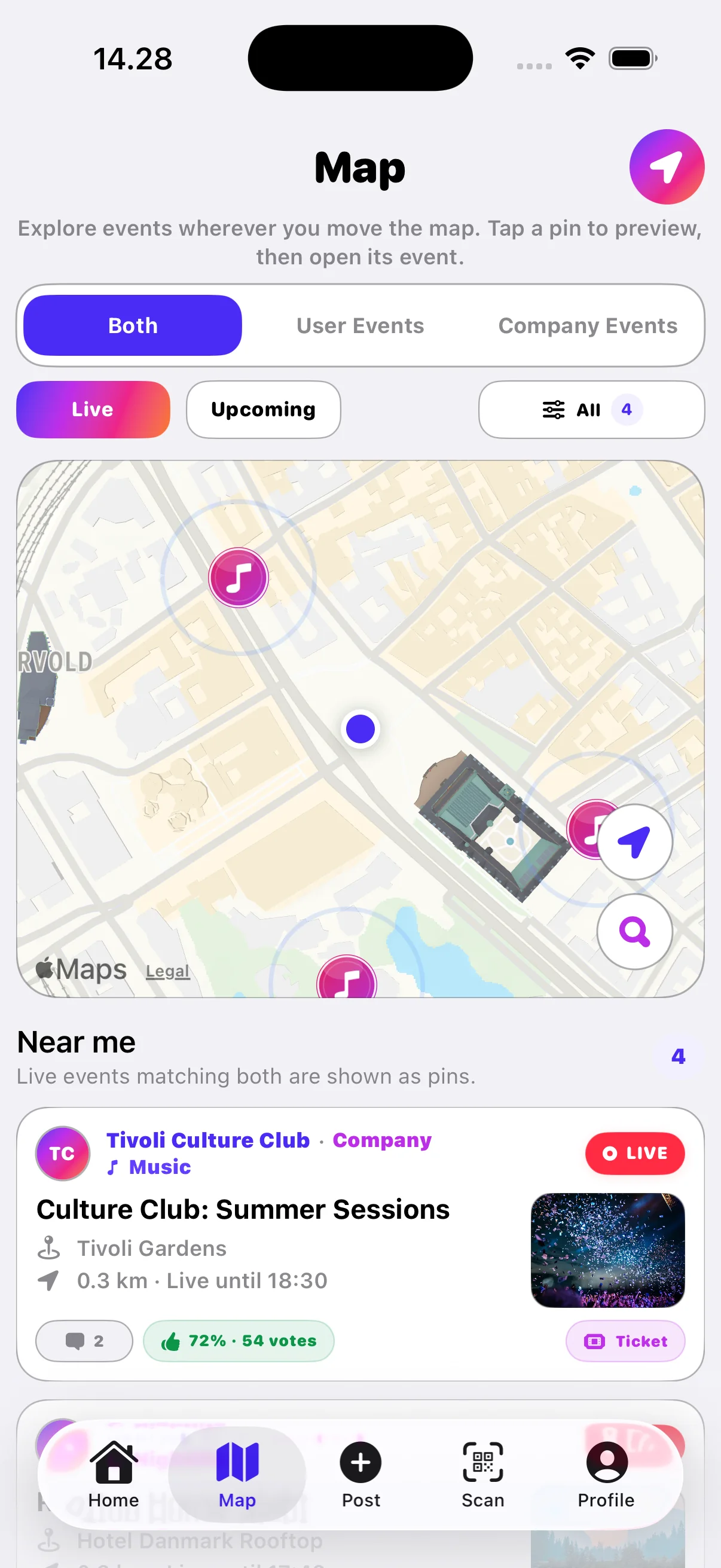 Locily event map in the current iOS app
